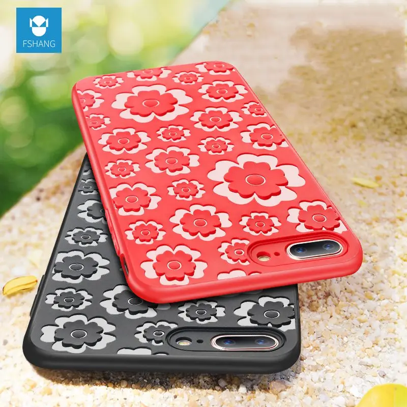 Fshang Роскошный чехол для iPhone 6 6S Plus 3D Выбивает Цветочные Мягкие силиконовые ТПУ