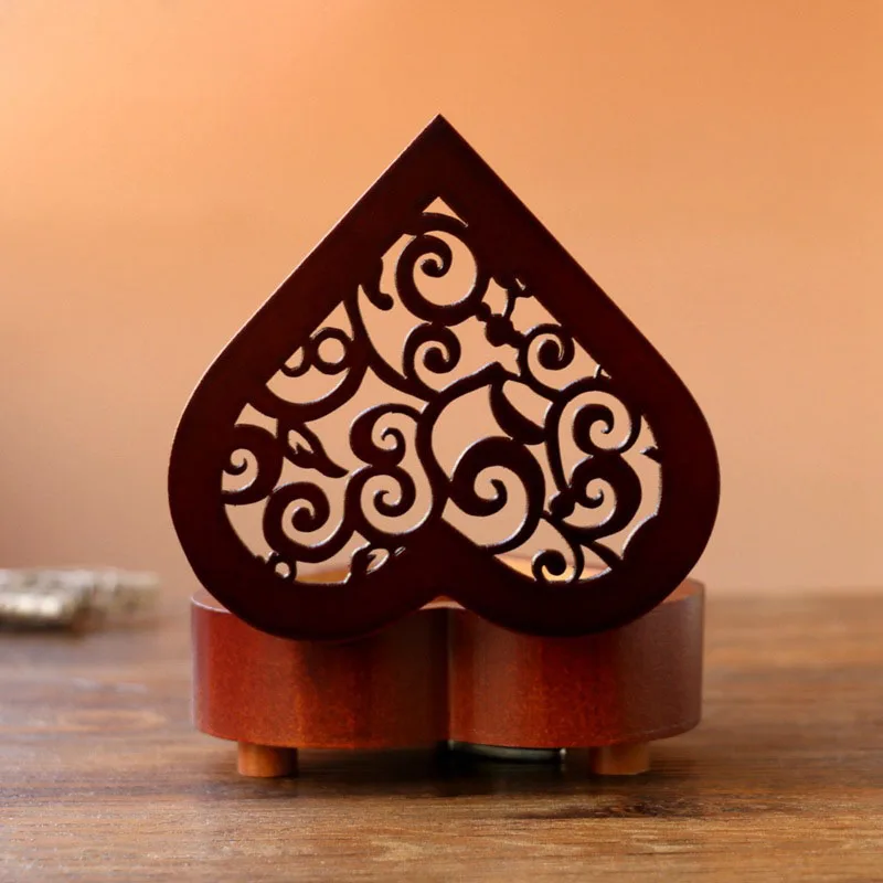 Music Box Chinese Carved Red Pine Solid Wood Heart Shape Girlfriend Birthday Gift Ancient Antique Valentine's Day Gifts Craft | Дом и сад