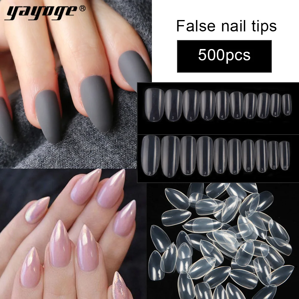 Yayoge накладные ногти, 500 шт., короткие овальные, 10 размеров, прозрачный белый, натуральный цвет, для салона, накладные ногти, инструменты для маникюра, сделай сам