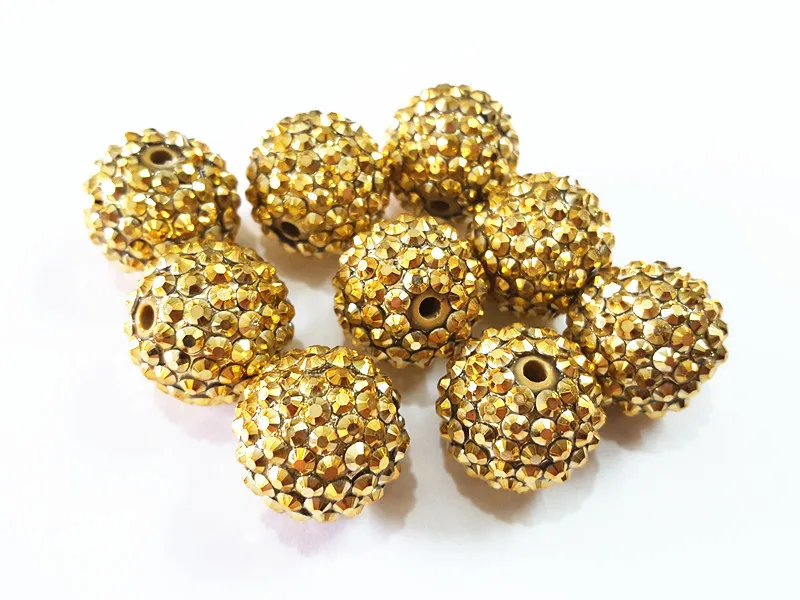 Новинка! Золотые бусины 20 мм 100 шт./лот со стразами из золотой смолы для крупных