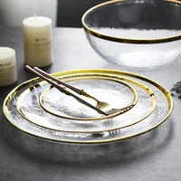 1pclot hand gilded european glass gold inlay dishes steak plate salad soup bowl dishes party event decoration tableware set