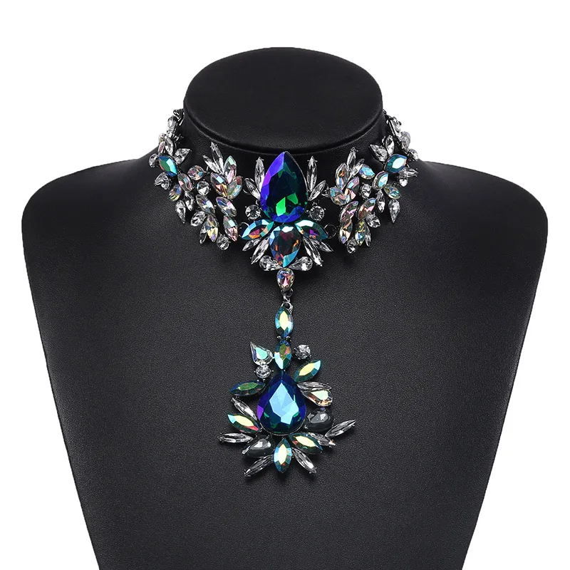 Holylove Gold Silver Sexy Bling Floral Beaded Long Pendant Statement Choker Necklace For Women Girls Bridal Wedding Jewelry | Украшения и