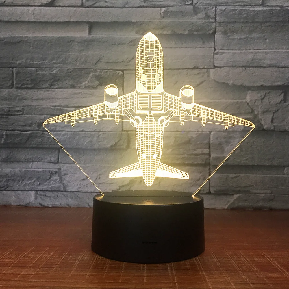 3D светодиодный домашний декор самолета 7 цветов меняющая цвет Usb настольная лампа