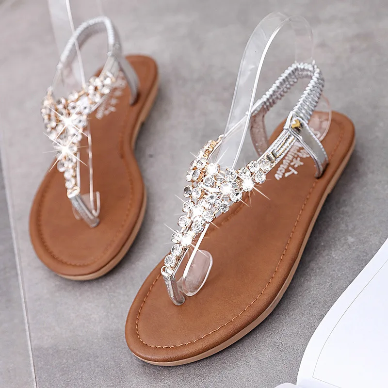 Новые Модные женские сандалии модные шлепанцы с камнями в богемном стиле