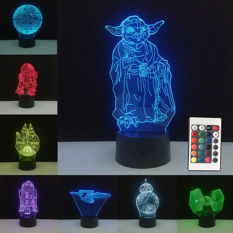 3D светодиодный светильник USB красочные настольные лампы йода R2D2 BB8 Звезда смерти