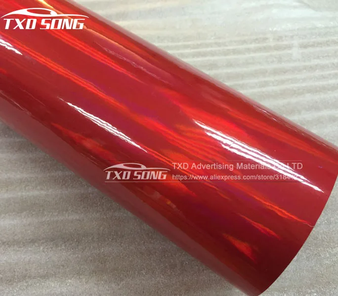 

Free shipping red holographic chrome rainbow vinyl film car wrap rainbow sticker with size:1.52x20m/Roll