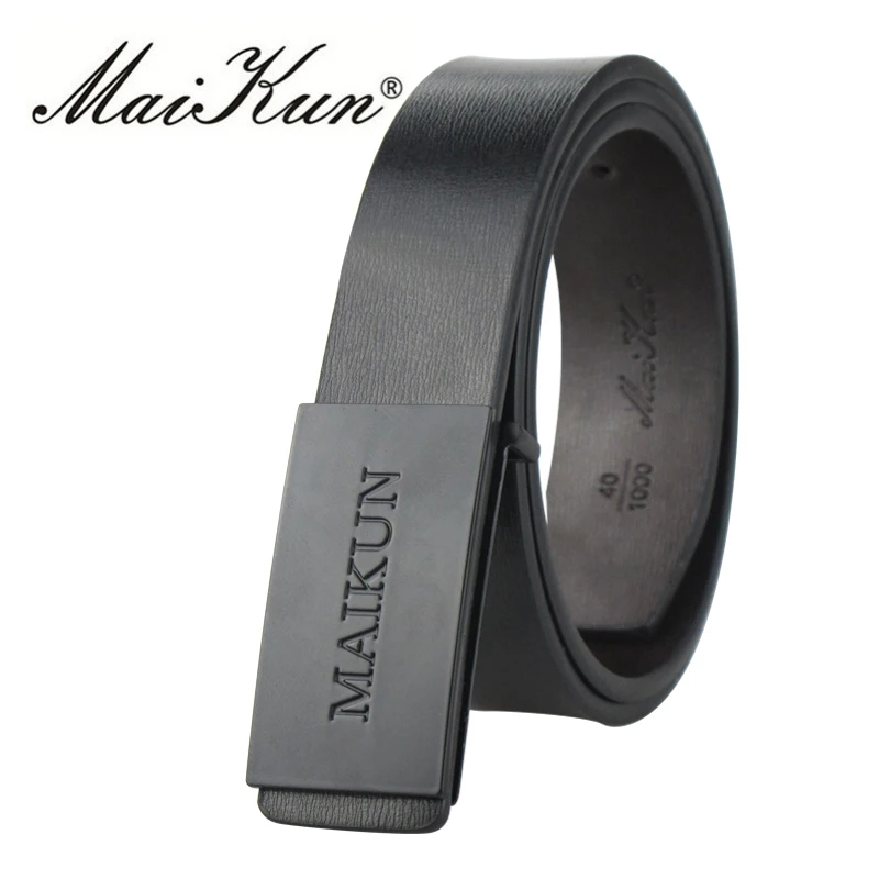 MAIKUN Black Leather Belts for Women Luxury Brand Designer Belts Men High Quality Jeans Belts Silver Smooth Buckle
