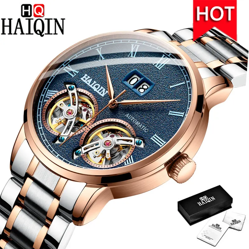 S Black Gold Blue HAIQIN мужские часы, мужские часы, новинка, Роскошные водонепроницаемые Модные/Автоматические/механические/Золотые/Военные/мужские часы, Montre Homme - Цвет: S Black Gold Blue