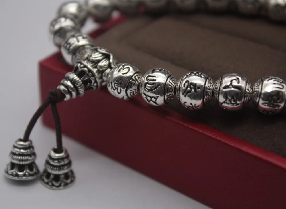 

Fine Pure S999 Silver Bracelet Women Man's Sutra Buddhism Round Bead Chain 8mmW Fashion Hot Sale New