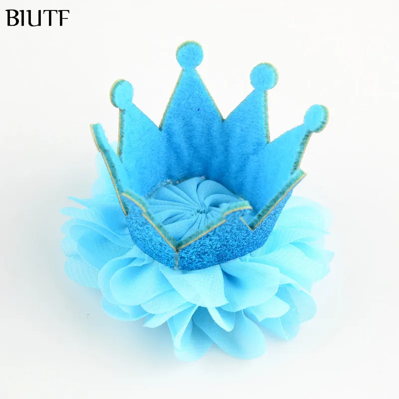Блестящая фетровая корона для принцессы 100 шт./лот с шифоновым цветком плоской