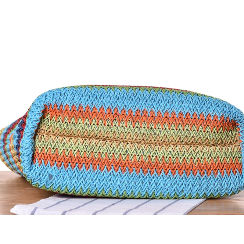 

2019 new summer bag rainbow contrast color striped fashion shoulder straw bag women beach bag ZCY138