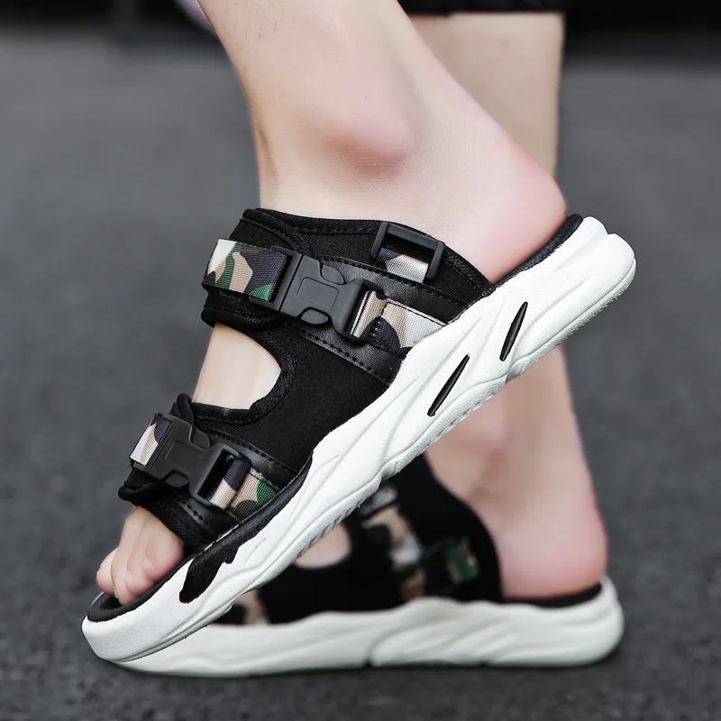 Мужские дышащие сандалии удобные нескользящие пляжные шлепанцы двойного