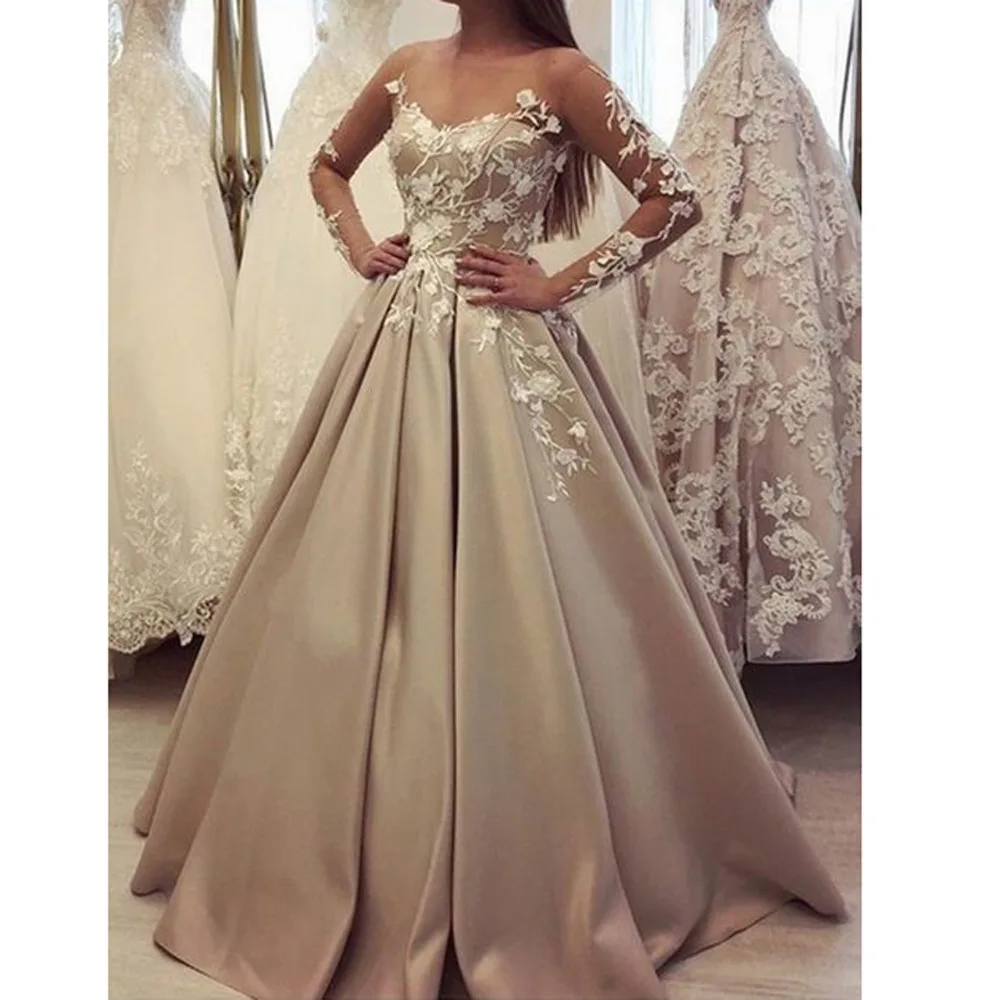 Элегантные Длинные Выпускные платья robe de soiree цвета шампанского с длинными