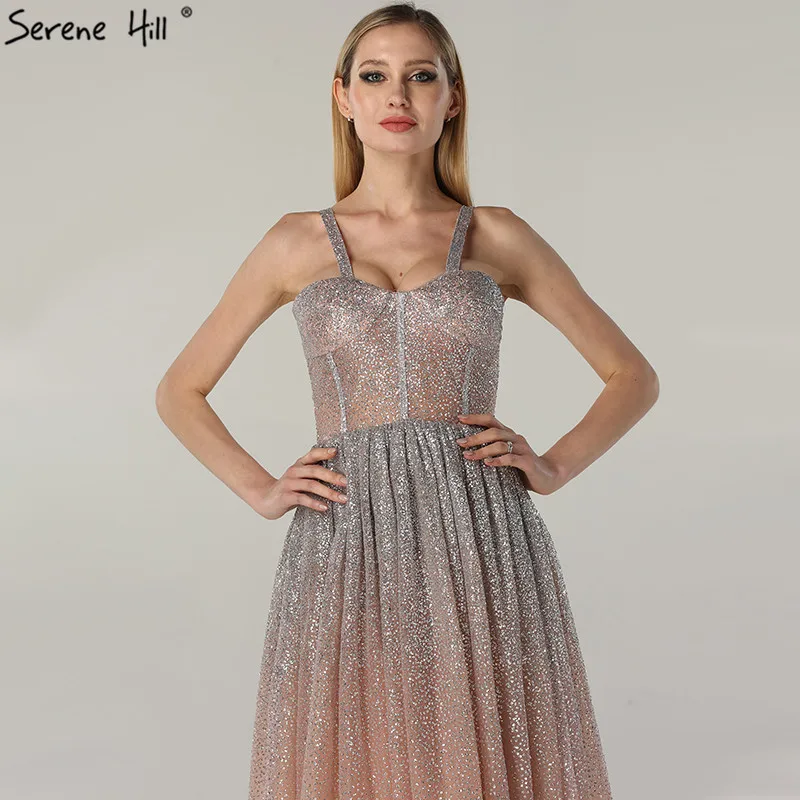 Pink Glitter Sleeveless Beach Tulle Evening Dresses 2021 Thin Shoulder Strap Sexy Fashion Formal Gowns LA6343 | Свадьбы и торжества