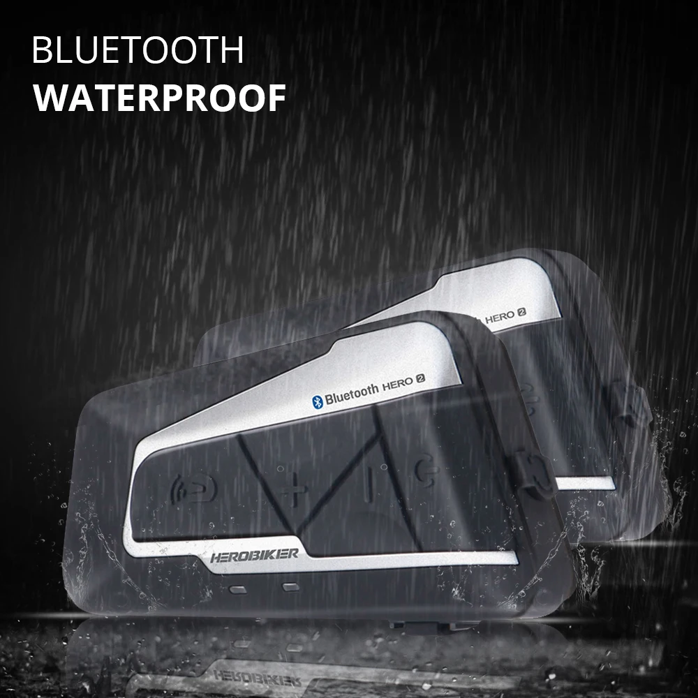 

Bluetooth-гарнитура HEROBIKER мотоциклетная водонепроницаемая, 2 комплекта, 1200 м, FM-радио