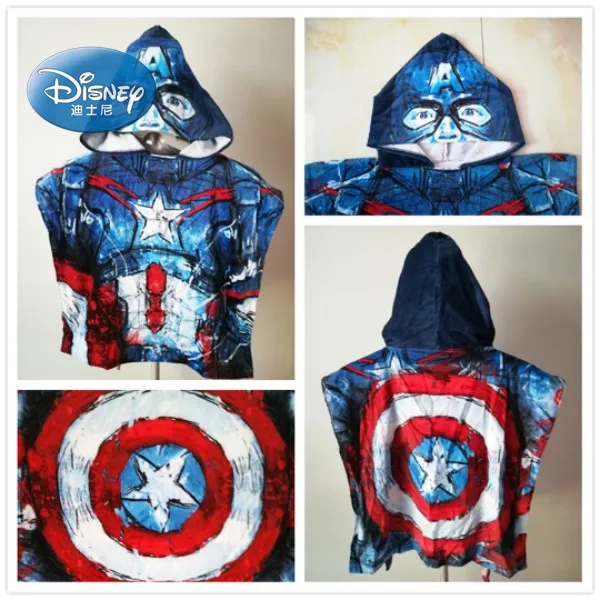 Captain America Дисней, хлопок, Simba, Минни, для маленьких девочек и мальчиков, с капюшоном, полотенце-накидка впитывающий халат, для малышей, банное полотенце, 50X115 см - Цвет: Captain America