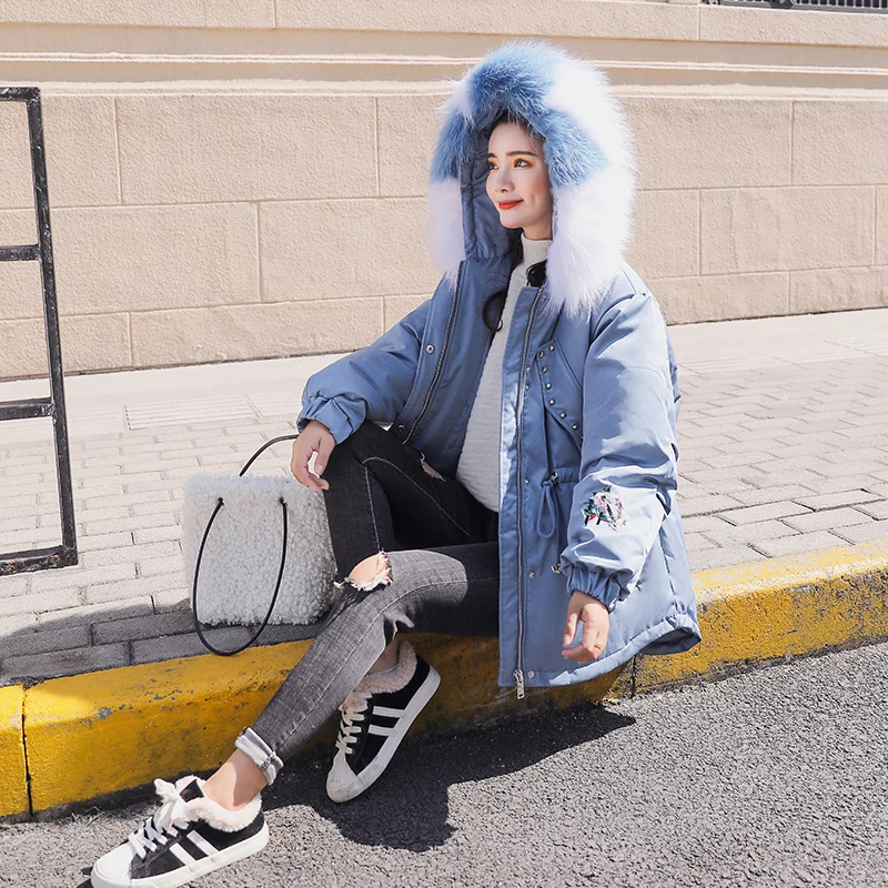 Женский пуховик с капюшоном Длинная зимняя парка воротником из натурального