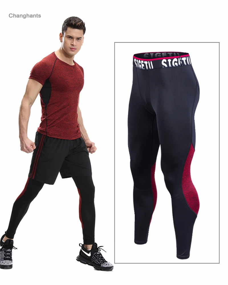 

Men Running Tights Black and Red Stitching Basketball Tight Jerseys Quick Dry Yoga Sportswear Elastic Pants Gym Clothes