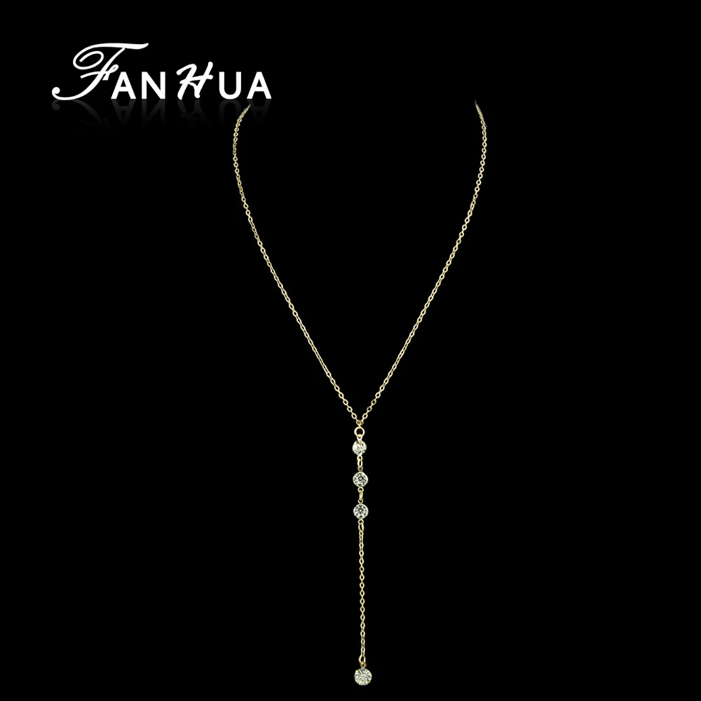Fanhua стимпанк Мода золото-Цвет серебро Цвет длинная цепь с Rhinestone Цепочки и