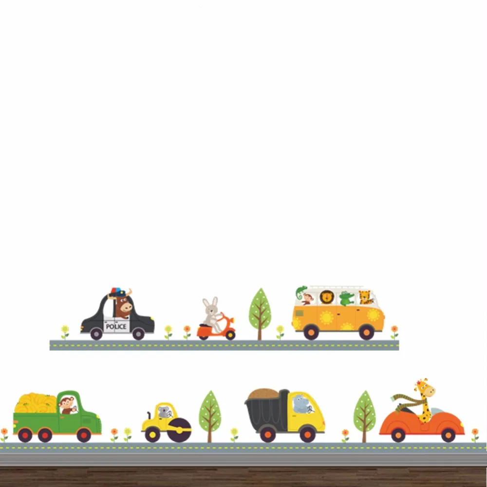 % 3d мультфильм милые животные автомобиль наклейки на стену Дети Мальчики нутри