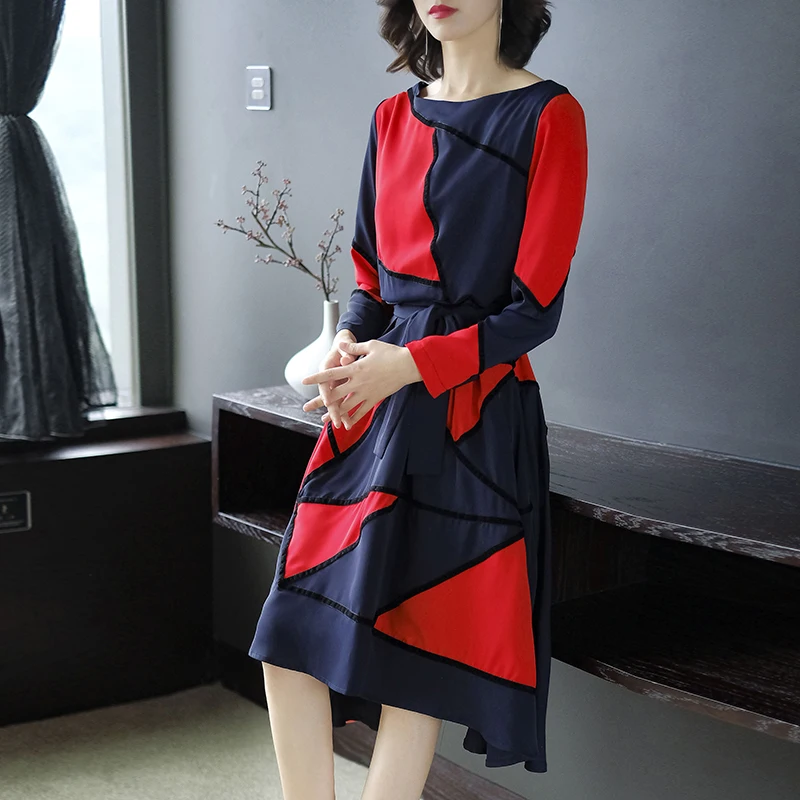 2019 новая весенняя модная женская одежда ТРАПЕЦИЕВИДНОЕ ПЛАТЬЕ с длинными