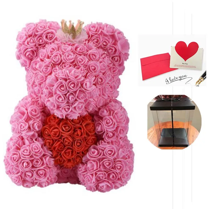 

Valentine Gifts 40cm Rose Bear Artificial Flowers with Gift Box Wedding Decor Flores Artificiales Para Decoracion Hogar