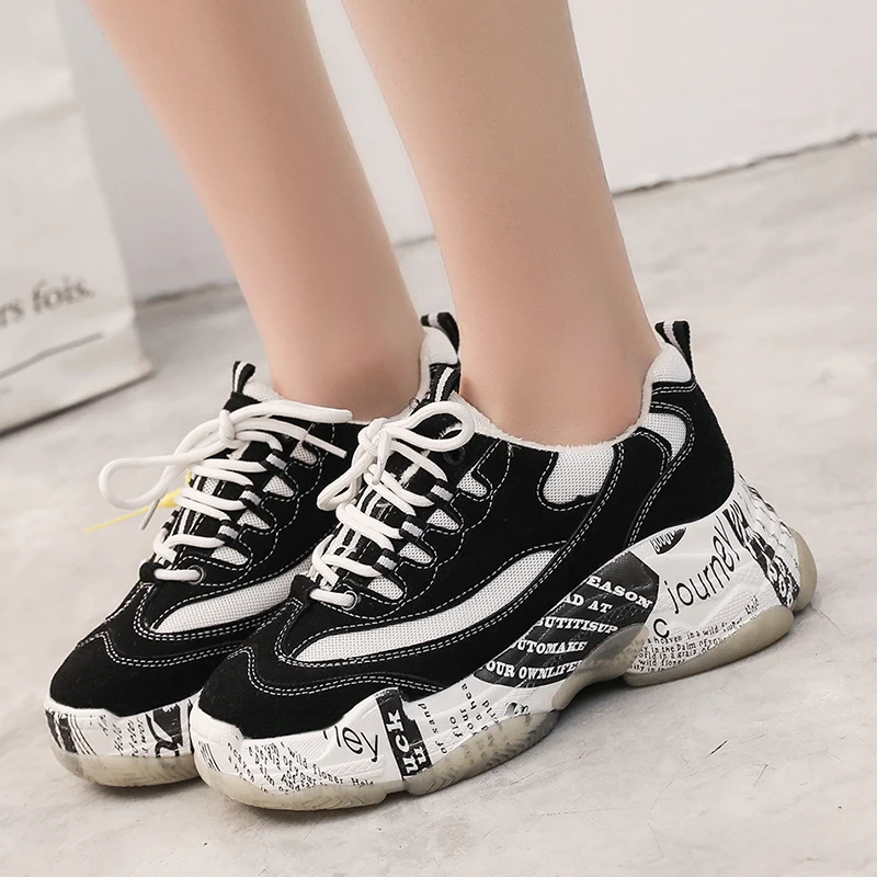 

wetkiss Dorky Dad Shoes Print Fashion Casual Flats Woman Round Toe Footwear Platform Shoes Female Clunky Sneakers Women 2019