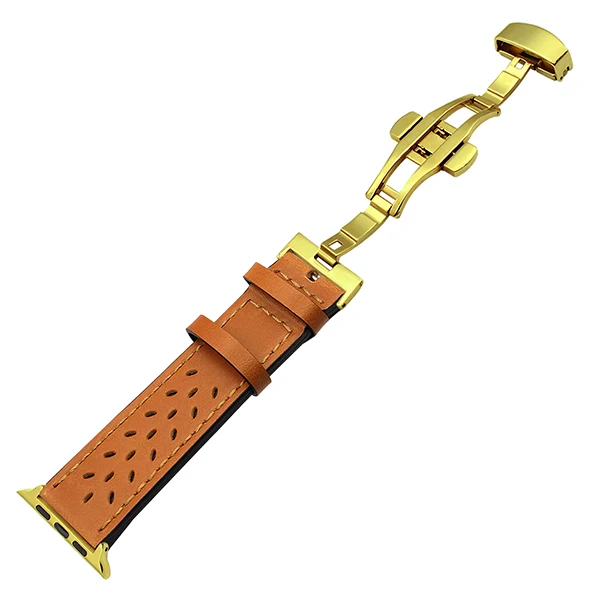 Ремешок для часов iWatch Apple Watch из натуральной телячьей кожи, 38 мм, 40 мм, 42 мм, 44 мм, серия 1, 2, 3, 4, стальной ремешок с бабочкой и пряжкой