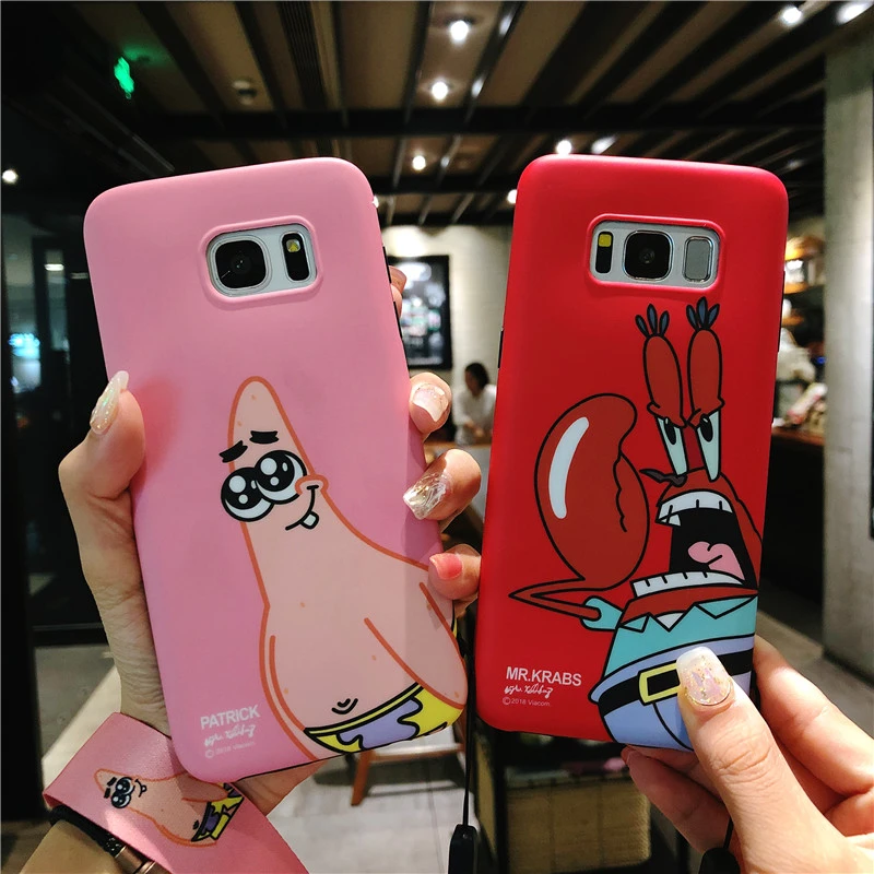 Sam S10 SpongeBob Case Cute Mr.Krabs back phone cover for Samsung Galaxy S10lite plus S9 S8 Note8 note9 Patrick Starcover+strap |