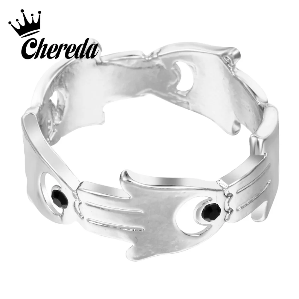 

Chereda Hand of Fatima Hamsa Eye Finger Ring Wedding Engagement Brand Statement Personality Knuckle Rings Jewelry