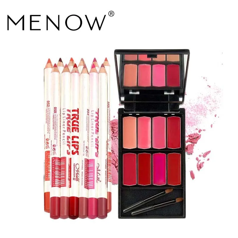 MENOW Brand Make up set 12Colors/Set Waterproof Lip liner Pencil & 8 colors Gloss Palette Cosmetic Kit drop ship 5392|menow brand|waterproof