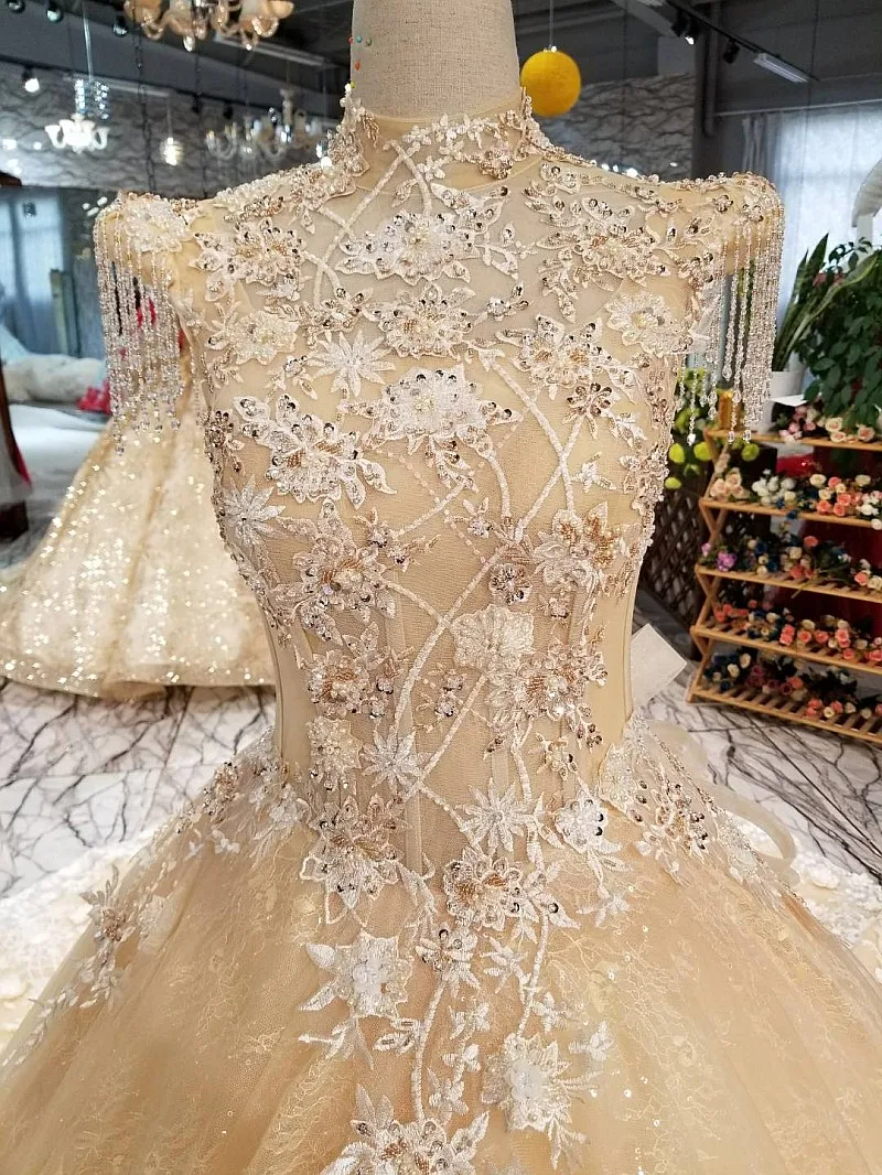 LS43585 роскошное вечернее платье цвета шампанского с высоким вырезом на шнуровке