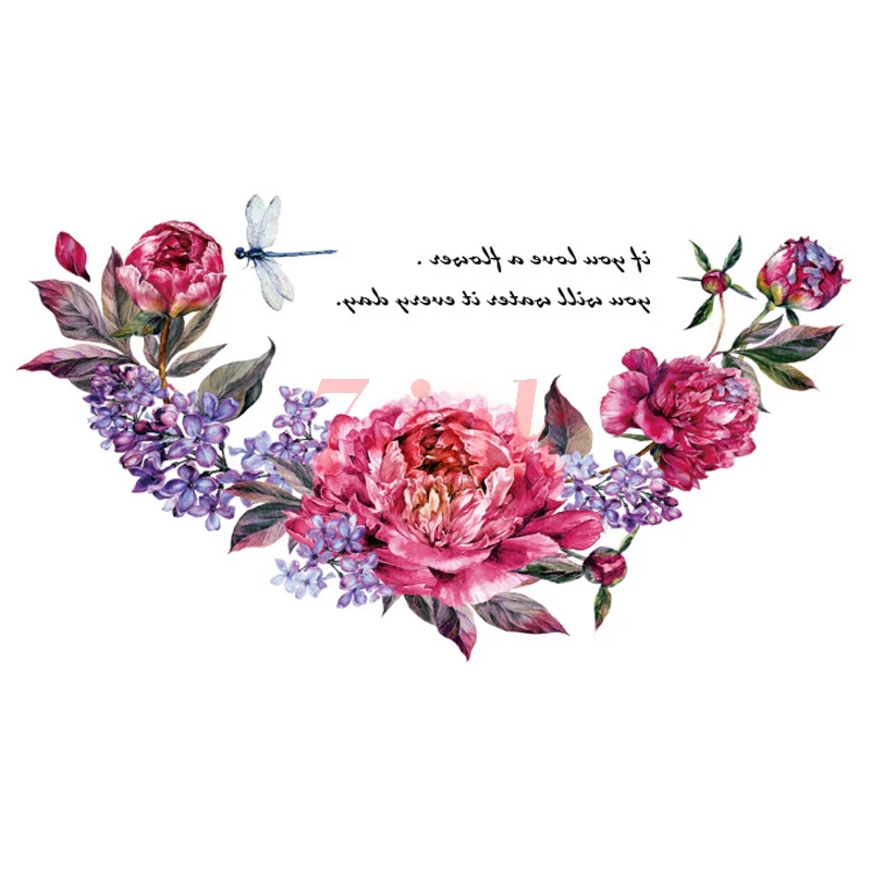 

Waterproof Temporary Tattoo sticker rose purple flower dragonfly On the clavicle tattoo flash tatoo fake tattoos for women
