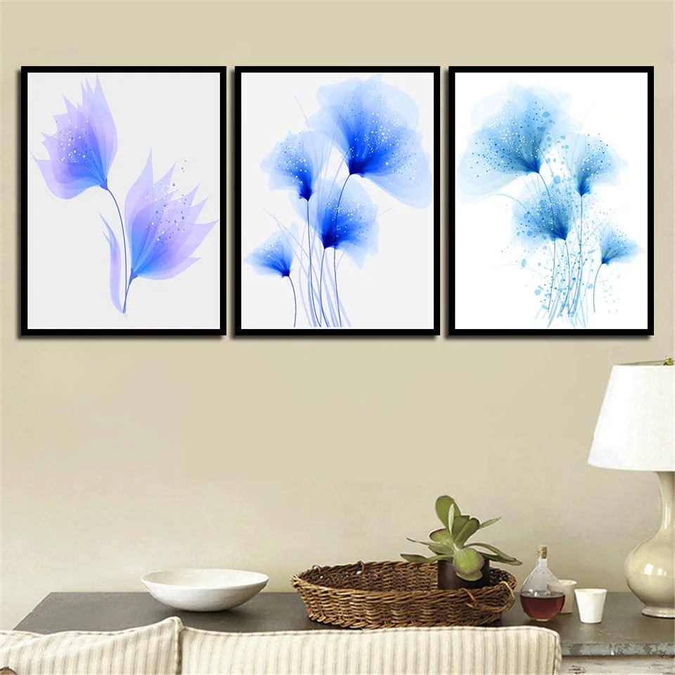 Плакат Nordic Canvas фиолетово-синего абстрактного изображения красивого цветка, печатная версия живописи одуванчиков, элегантный декор настенного искусства для гостиной.