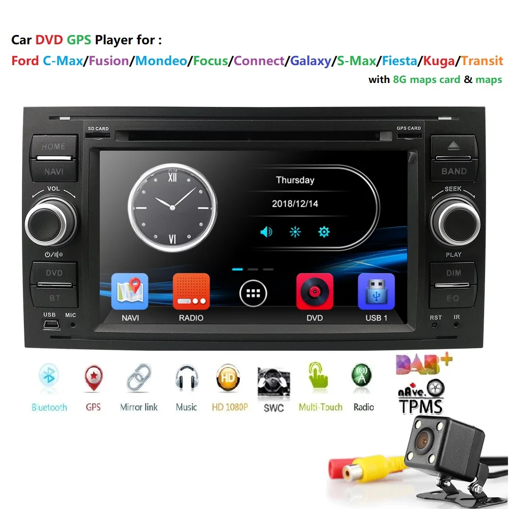 7'ƈ Din автомобильный dvd плеер для Ford Focus Galaxy Fiesta S Max C Fusion Transit Kuga Indash GPS Navi радио