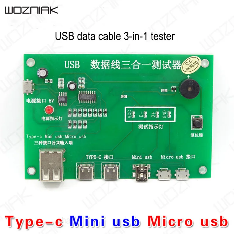 Возняк USB Дата-кабель 3 в 1 тестер доска usb-кабель типа c Мини Micro usbтелефонный LED