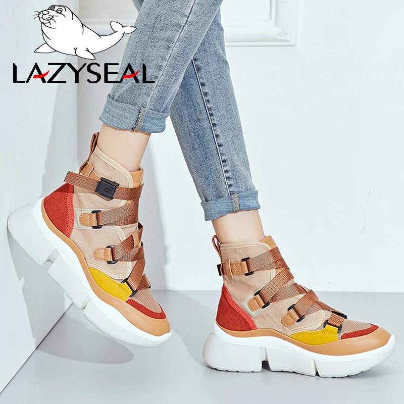 Женские Дышащие ботильоны LazySeal на платформе увеличивающие рост с круглым носком