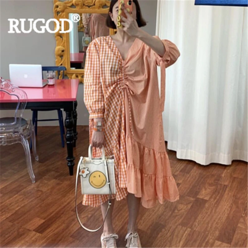 Женское длинное платье в клетку RUGOD свободное Плиссированное Платье макси с