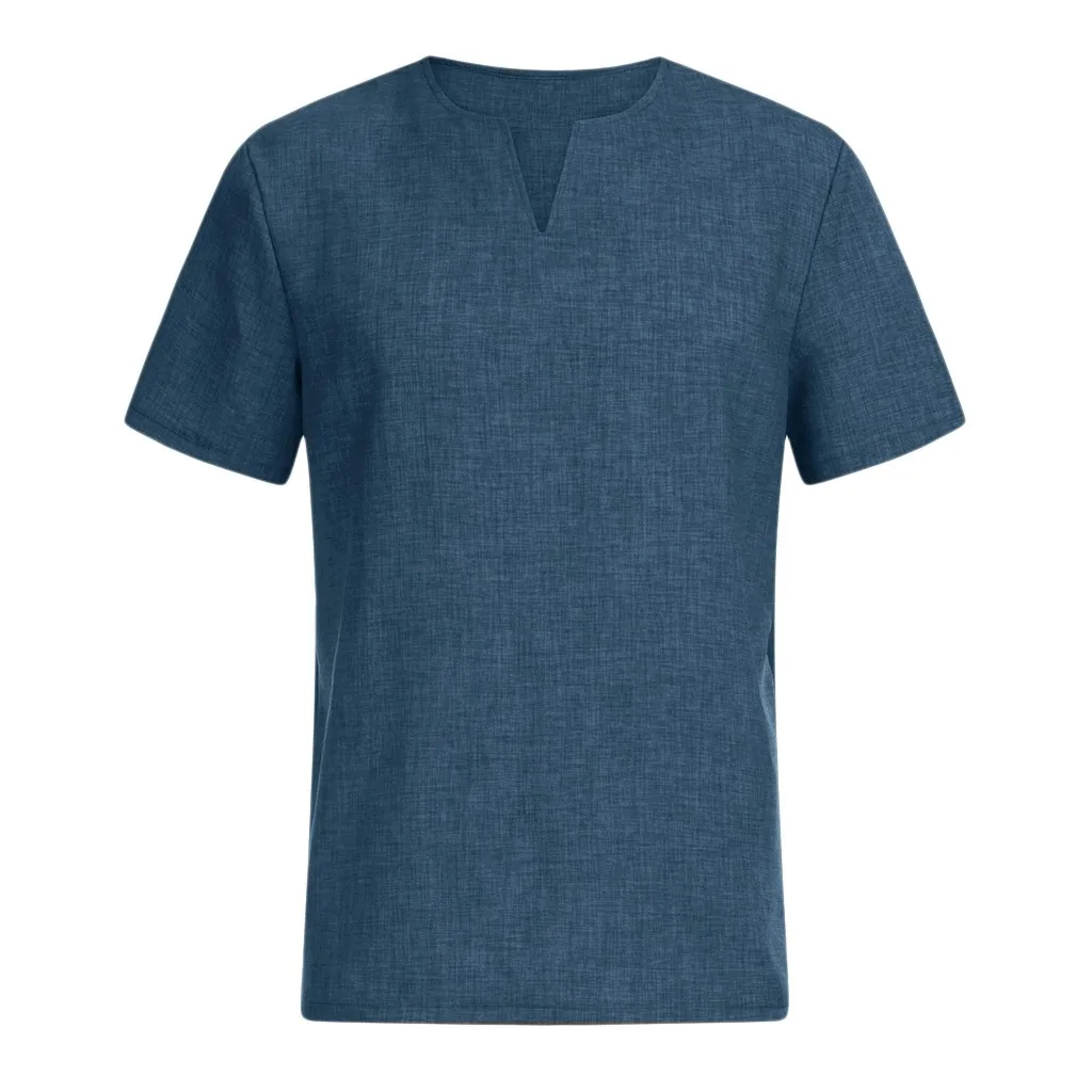 Мужские рубашки ropa camiseta Летние повседневные мешковатые Ретро хлопковые льняные однотонные рубашки с коротким рукавом и v-образным вырезом Топы Блузки harajuku рубашки