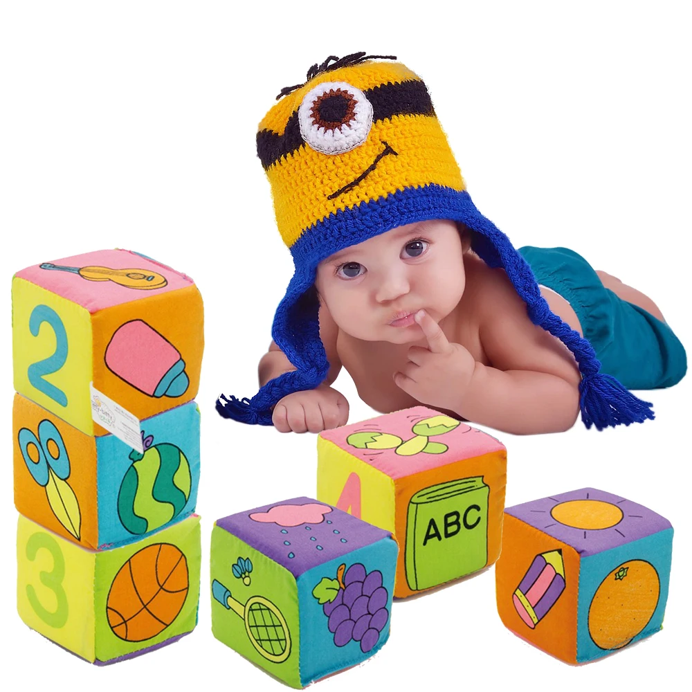 

6 шт./компл., Мягкие кубики для крошек, развивающие блоки, игрушки для детей, кубики, погремушки, ткань, строительные игрушки для младенцев, дл...