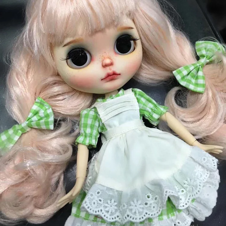 Наряды для куклы Blyth, зеленое клетчатое платье горничной с фартуком и парой костюмов для 1/6 года, azone BJD pullip licca