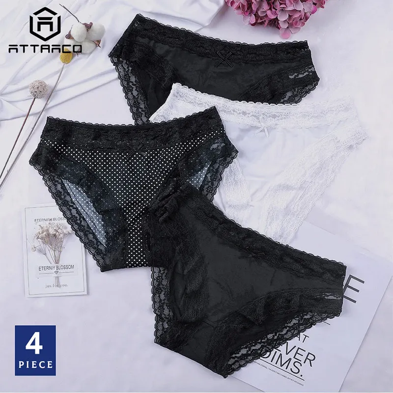 4 in pack Attro женские танга стринги хипстерские трусики нижнее белье 4 упаковки мягкий стрейч Cueca Calcinha Кружевной Край Хлопок промежность дышащий - Цвет: 4 in pack