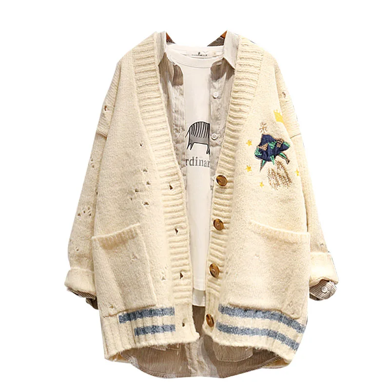 Модный женский кардиган с v-образным вырезом и длинным рукавом свитер осень зима