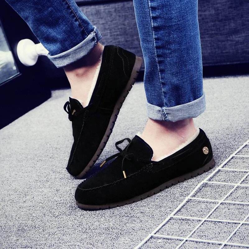 Замша Кожа Мужчины Зима ShoesStyle Ручной Теплый Плюс Размер Человек Зимний Снег