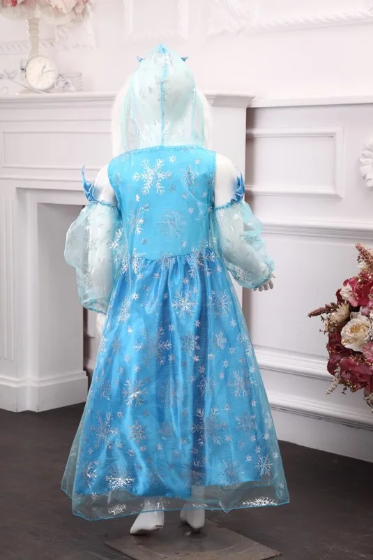 Princess Dress Deguisement Elsa Winter (dress+cape+sleeve) Lace Anna Cosplay Costume robe reine des neiges 2-7Year | Детская одежда и