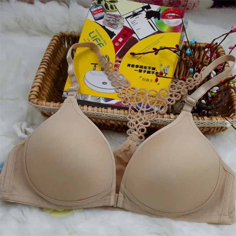 beige Новинка, хит, нижнее белье с пряжкой спереди, y-образное нижнее белье, красивое нижнее белье, тонкий хлопок, удобный, без стального кольца, бюстгальтер - Цвет: beige