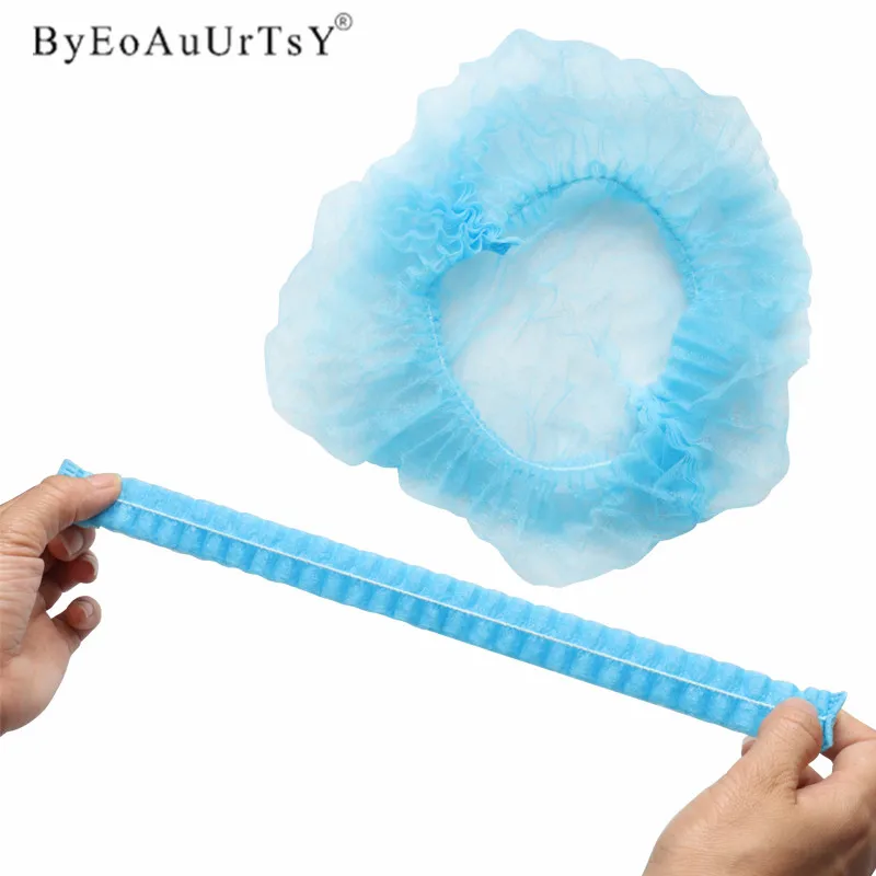 

100pcs Disposable Pleated Elastic Mesh Shape Non-woven Bath Hat For Eyelash Extension Clear Waterproof Hair Hat Shower Cap