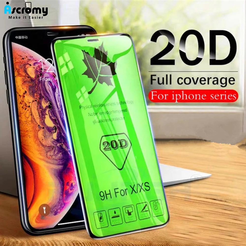 Ascromy 20D экранный протектор для Iphone 8 7 6 6s Plus X Закаленное стекло Защитная пленка