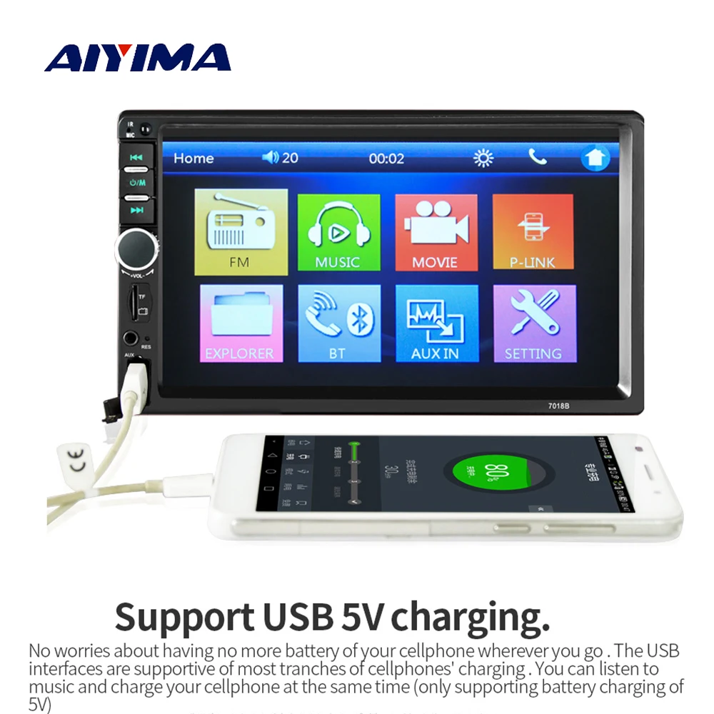 AIYIMA 7 &quotBluetooth Автомобильный MP5 плеер 1 Din мультимедийный видео TF AUX авто FM MP4 аудио