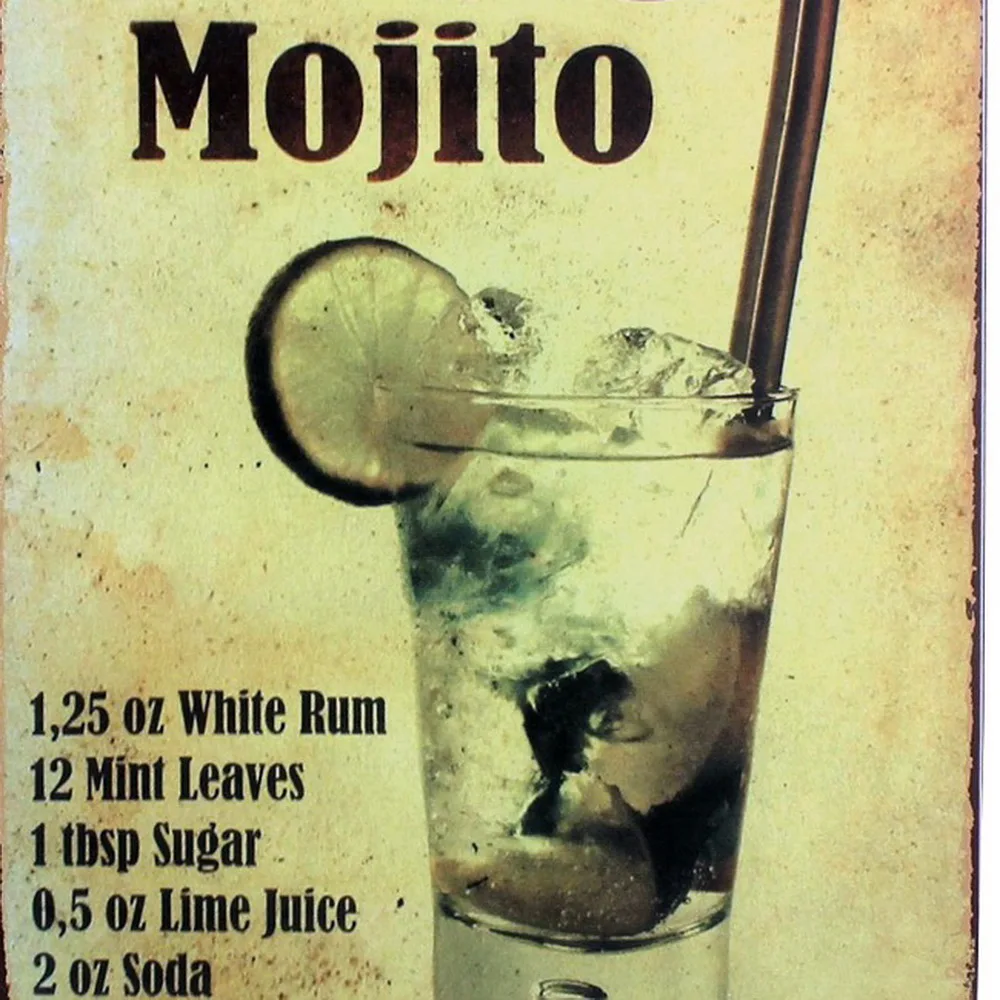 YVEVON Mojito металлическая вывеска для декора винтажная табличка Коктейльная доска